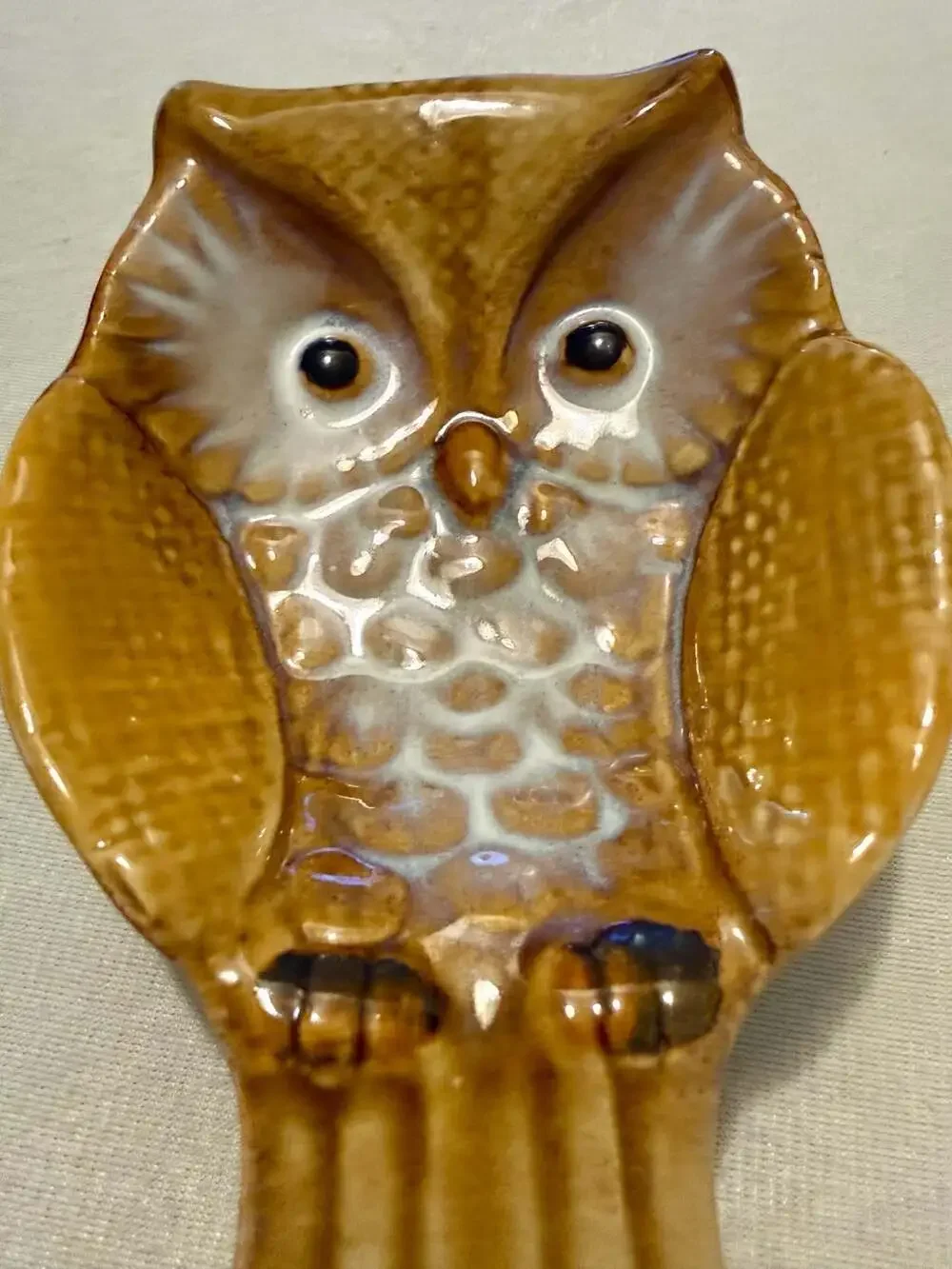 Vintage Ceramic Owl Spoon Rest Utensil Holder